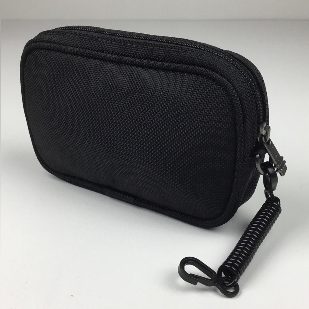 TUMI Black Nylon Zippered Accessory Travel Bag Pouch w/ID Window 4x7x2”